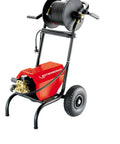 Heavy Hitter Water Pressure Drain Cleaner Breaks Through Worst Clogs Like A Hot Knife Through Butter HD 13 100 Design, portable unit with wheels.