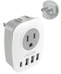 US to Japan Travel Plug Adapter, 2 Prong to 3 Prong Outlet, with 2 AC Outlets, 3 USB Ports, 1 USB C Port, Japan Power Adapter shown