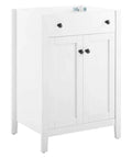 Nantucket 24 Inch Bathroom Vanity Cabinet In White, sleek modern design, solid wood frame, dual soft-close doors, sink basin not included.