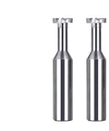 Two tungsten steel alloy T-slot milling cutters with square ends on long cylindrical shanks
