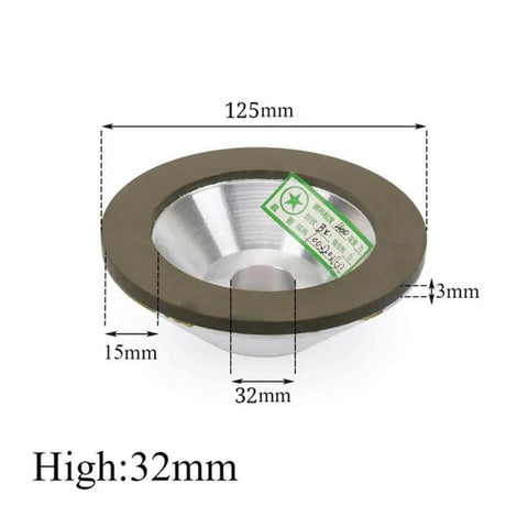 Diamond Grinding Wheel Resin Bond Circle Sharpener For Carbide Metal Tungsten Steel Milling Cutters 125mm, side view