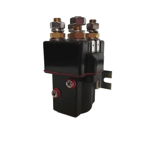 Heavy Duty Double Pole Single Throw Solenoid Contactor Relay For Excavator And Forklift Parts, compact black relay with metal connectors.