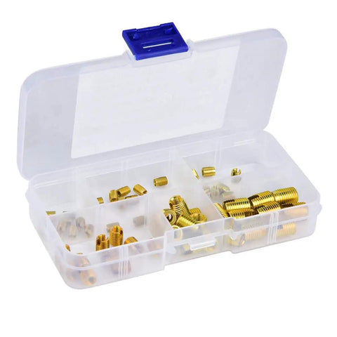 Beefy 302 Type Carbon Steel Self Tapping Thread Inserts Kit 60 Pieces High Strength Wear Resistant Threaded Inserts For Auto And Machinery Includes Multiple Sizes, assorted inserts in storage case