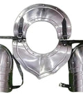 Medieval Iron Gorget Spaulders Shoulder Armor Set Battle Ready, Viking Crusader Pauldrons Armor, 18 Gauge Steel, front view