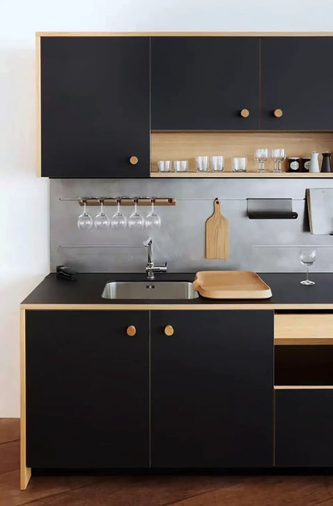 Ultra Slick Black Peel And Stick Wallpaper Self Adhesive Vinyl on kitchen cabinets with modern matte finish, 78.7x17.7 Inches
