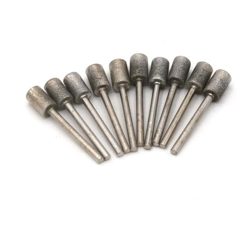 10 Pc Diamond Burr Set With 3mm Shank And 8mm Cylindrical Heads For Rotary Tools Pro Grade Cutting And Grinding Bits For Stone Jewelry Glass Nail Drill Diy Projects