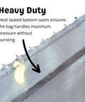 Close-up of Top Tier Clear Dust Collector Bags Compatible With Central Machinery 35 And 70 Gallon Systems showing heat-sealed bottom seam.