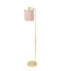 Pink Fringe Shade Floor Lamp In Gold Leaf Finish, Down Bridge Steel Lamp With Three Tier Fringe Shade, Classic Boudoir Style