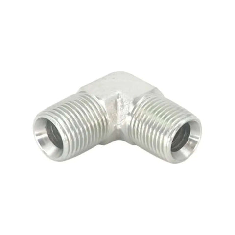 Premium Grade Pro Heavy Duty High Pressure Hydraulic Hose Elbow Reducer Fitting With Strong External Thread Connections Works Great For Pipe Size Switches From One Eighth To One Inch Wide For Smooth Pipeline Flow Changes You Love Today. silver threaded 90-degree hydraulic elbow fitting, metal reducer connector