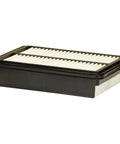 Premium Engine Air Filter Fits 2019 To 2024 Kia Forte, 2020 To 2025 Soul, close-up of black plastic frame and white pleated filter