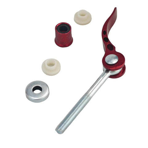 4 Pack 6mm Bike Seatpost Quick Release Pins Alloy Seatpost Clamp Bolts Universal Binder Skewer for Mountain and Road Bikes Replacement Parts Black and Red, shown in red with components