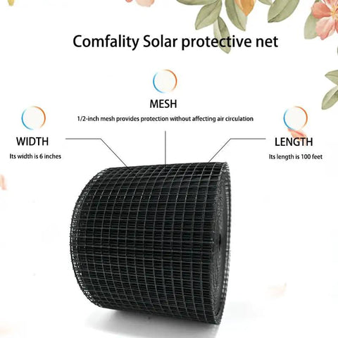 Lock Down Your Roof With This Heavy Duty Solar Panel Protective Net Stops Freeloading Critters Dead In Their Tracks Comes Loaded With Fasteners For A Super Smooth Rooftop Setup, black mesh roll showing width and length.