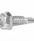 Close-up of a 1/4 In By 1 In Self-Drilling Screws With 3/8 In Head, Quick Install Self-Tapping Bolts, Drill Point Tip For Easy Pre-Drill