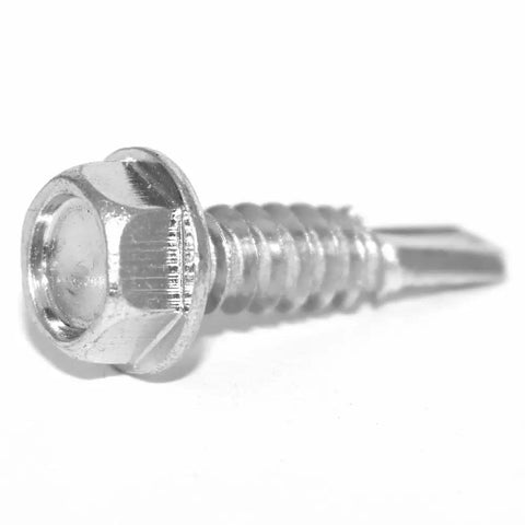 Close-up of a 1/4 In By 1 In Self-Drilling Screws With 3/8 In Head, Quick Install Self-Tapping Bolts, Drill Point Tip For Easy Pre-Drill