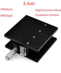 Manual Linear Positioning Stage Four Axis With 90mm By 90mm Platform Z Axis Cross Roller Guide Precision Sliding Table