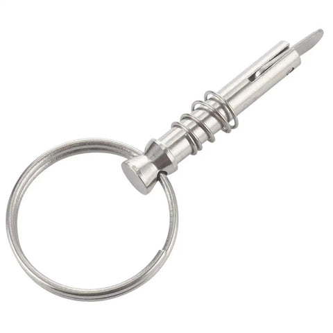 Two Pack Quick Release Pin 1/4 Inch Diameter With Drop Cam And Spring Overall Length 1.66 Inches Usable Length 1 Inch Marine Grade 316 Stainless Steel Bimini Top Pins And Deck Hardware in stainless steel.