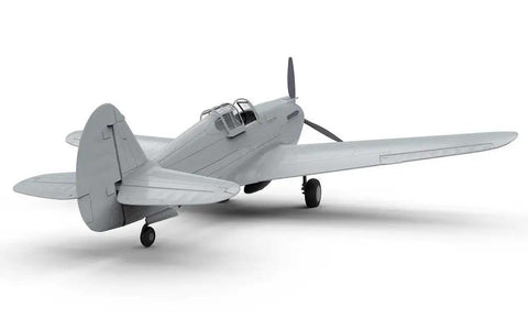 Rear view of WWII Curtiss P 40B Warhawk Scale 1 48 Plastic Aircraft Model Kit In Green And White For Military History Hobbyists