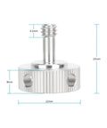 Stainless Steel 1/4 20 Captive Thumbscrews 2 Pack For Camera Cage Rigging and Support Gear showing dimensions and threaded design.