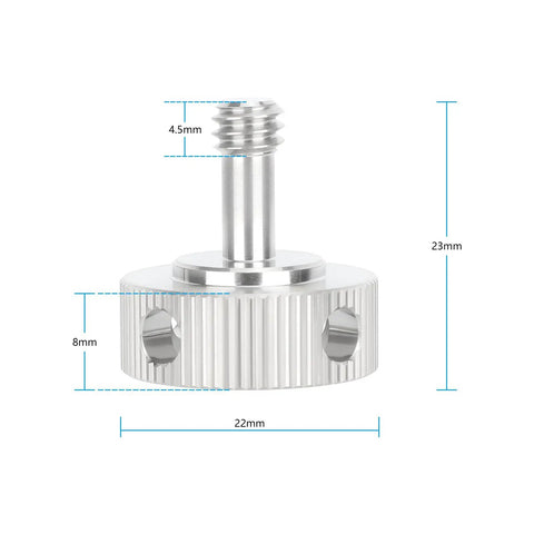 Stainless Steel 1/4 20 Captive Thumbscrews 2 Pack For Camera Cage Rigging and Support Gear showing dimensions and threaded design.