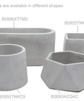 Four silicone planter molds for concrete pot making in round, square, rectangular, and geometric shapes, with durable plastic frames.
