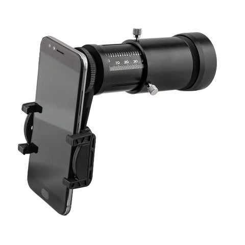 Adjustable Scope Camera Adapter For Phones with Universal Smartphone Mount and Quick Twist Lock, attached to eyepiece, side view