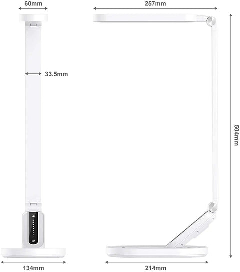 Eye Care Desk Lamp With USB Charging Port Dimmable 5 Color Modes And 72 LED Full Spectrum Touch Control dimensions view