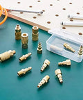 Amazon Basics brass air fittings kit, 14 pieces for 1/4-inch NPT, with plastic storage case and orange air hose.
