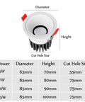 10 Pack Led Recessed Downlights With Slick Anti Glare Baffle Trim showing dimensions and specifications for retrofit ceiling installation.