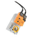 Heavy Duty SM24AX SMA020 Damper Actuator 20 Nm Torque 24V AC DC Open Close Control With No Sweat Wiring and Rugged Auxiliary Switch For Industrial HVAC Systems. Top view showing wiring and actuator.