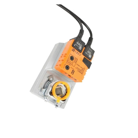 Heavy Duty SM24AX SMA020 Damper Actuator 20 Nm Torque 24V AC DC Open Close Control With No Sweat Wiring and Rugged Auxiliary Switch For Industrial HVAC Systems. Top view showing wiring and actuator.
