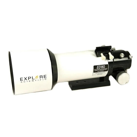 80mm Triplet Refractor Telescope With ED Glass And Air-Spaced Apochromatic Design, side view showing logo and focuser