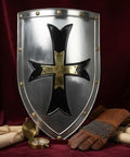 Medieval Crusader Steel Shield Beefy 18 Gauge Armor Handcrafted Warrior Shield with cross design, 18-inch, for soldiers reenactment.