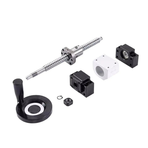 Top Shelf Sfu1204 Ball Screw Kit Loaded With Two Hgr15 Linear Guide Rails And Four Hgh15ca Motion Carriages Ready For Fast Gantry Machine Assembly Projects components layout including ball screw, bearings, and fittings.