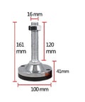 Heavy Duty Adjustable Leveling Feet With M16 Steel Threads And Thick Rubber Bottoms, Legit Shock Absorbing Pads dimensions side view.