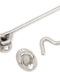 WUUWCHODC Gate Latch Cabin Hook with Rotating Window and Mounting Screws, stainless steel hook and base plates, 250mm long.