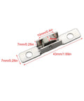 12 Pack Sliding Door Window Pulley Wheel 43x7mm Silver Universal Metal Roller, dimensions labeled, ideal for cabinets and drawers