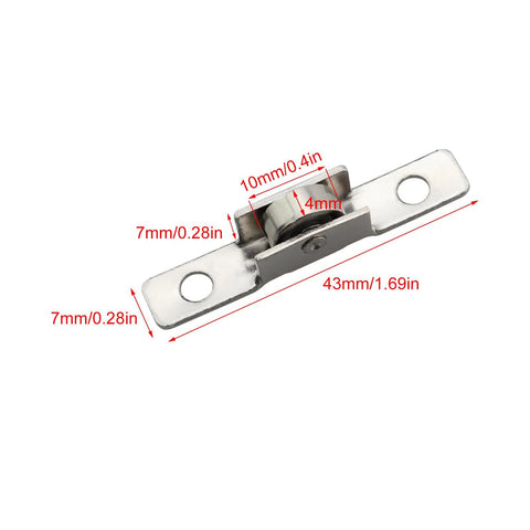 12 Pack Sliding Door Window Pulley Wheel 43x7mm Silver Universal Metal Roller, dimensions labeled, ideal for cabinets and drawers
