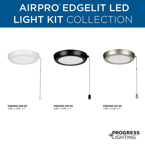 AirPro 1 Light Integrated LED Ceiling Fan Light Kit With Edgelit Dope Design in three finishes with pull chains