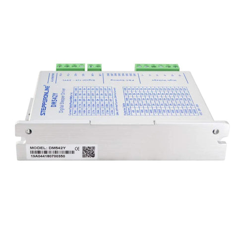 DM542Y digital stepper motor driver by StepperOnline with green terminal blocks; 20-50V DC, 1.0-4.2A