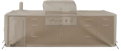 Custom Fit Outdoor Kitchen Island Cover For Left Right And Straight Configurations, 12 Oz Waterproof UV Weather Resistant Beige