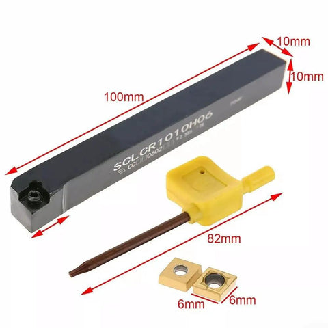 Heavy Duty Pro Grade Carbide Inserts Ten Pack And SCLCR1010H06 Lathe Tool Holder Set for CNC Turning with wrench shown
