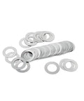 Five Hundred Count 304 Stainless Steel Ultra Thin Shim Washers Half Millimeter precision gaskets arranged in a pile.