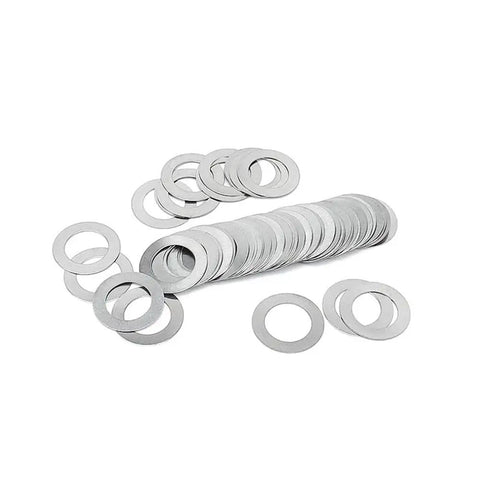 Five Hundred Count 304 Stainless Steel Ultra Thin Shim Washers Half Millimeter precision gaskets arranged in a pile.