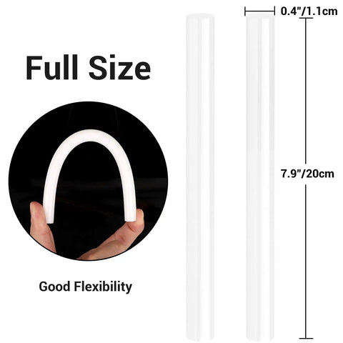 White Hot Glue Sticks Bulk Pack With 36 Full Size Eight Inch Sticks For DIY Crafts Art Projects School Projects Repair And Sealing Ideal For Quick Bonds And Strong Holds showing full size and flexibility.