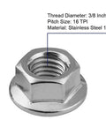 3/8-16 Serrated Flange Hex Lock Nuts Stainless Steel 18-8 304 Bright Finish, showing thread and material details