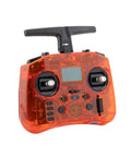Pocket Portable Remote Controller With Hall Effect Gimbals And EdgeTX Support Built In LED Lights And Backlit LCD Screen ExpressLRS Or MPM CC2500 Version Foldable Antenna Removable Sticks Orange Finish, front view