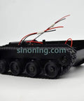Side view of Mini Smart Robot Tank Chassis Kit with rubber track crawler, suitable for Arduino, shows suspension system and shock absorption.