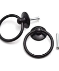 Black Ring Drawer Pull Handles 2 Pack Single Hole Metal Drop Ring Knobs for Cabinets Dresser and Doors with Mounting Screws Zinc Alloy