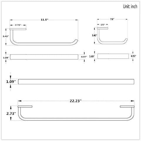 Dimensions of Brass Bathroom Accessories Set With Towel Bar, Towel Holder, Toilet Paper Holder And Robe Hook, Antique Finish.