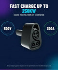 Plug And Go Ccs1 To Nacs Adapter For Tesla Model 3 And Model Y delivers fast charge up to 250kW, 500V and 300A.